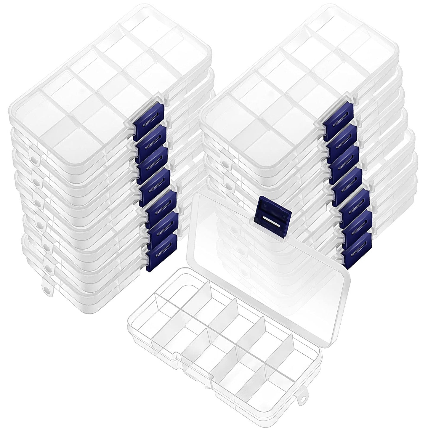 ZOENHOU 32 Pack 10 Grids Plastic Bead Box Organizer, Clear Plastic Organizer Storage Crafts Box with Adjustable Dividers for Jewelry Bead Earring Art Crafts Fishing Hooks