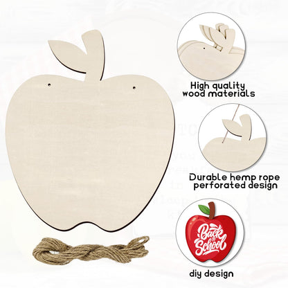 Zaruatu 3 Pcs Unfinished Wooden Apple Cutouts for Teacher Door Sign Blank Wooden Name Sign for Classroom Teacher Office Paintable DIY Craft Plaques for Classroom Decorations (Wood)