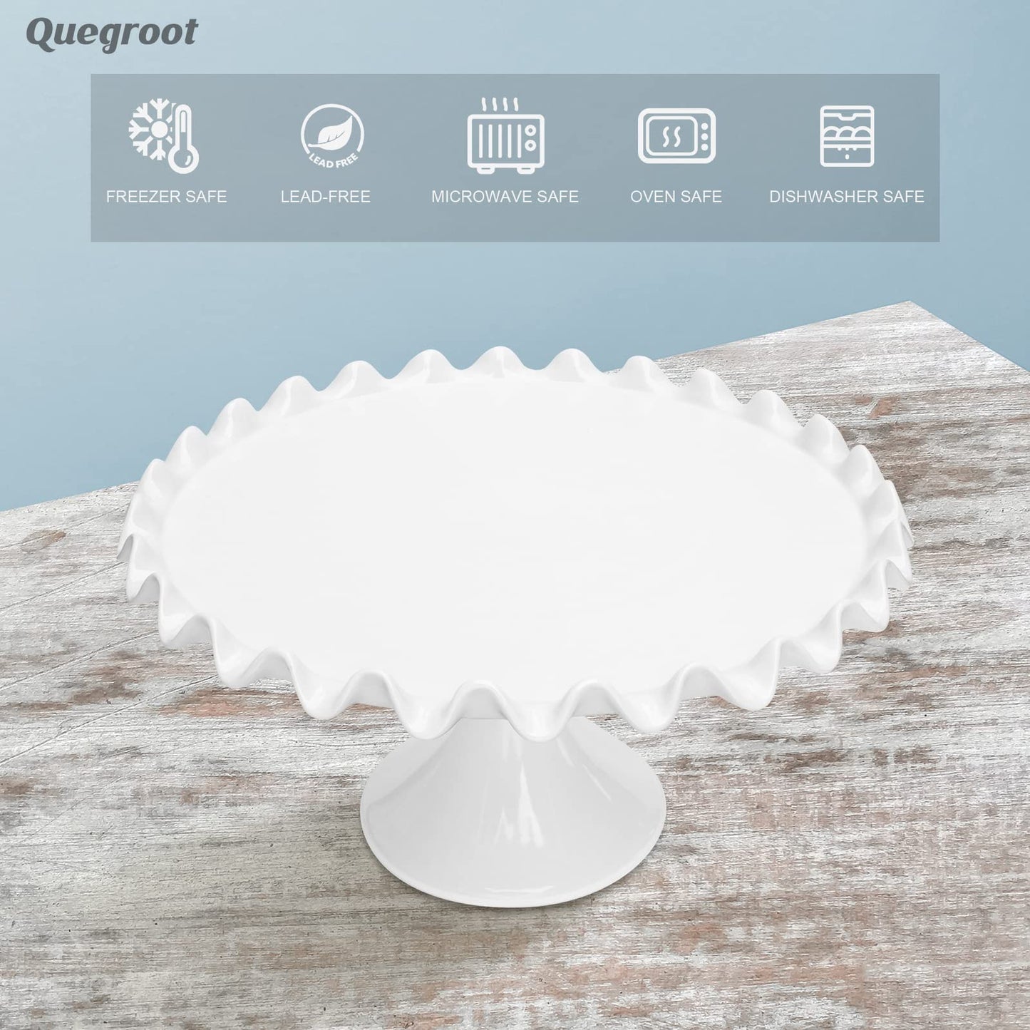 Quegroot 12-Inch Porcelain Round Cake Stand - White Dessert Stand for Wedding, Birthday Party