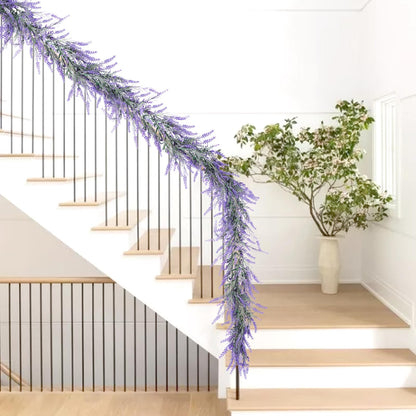 HUZIYAHAN Spring Summer Lavender Garland, 6Ft Purple Lavender Artificial Garland, All Year Lavender Garlands for Farmhouse Wedding Mantle Arch Porch Stair Table Indoor Door Home Decor (1)