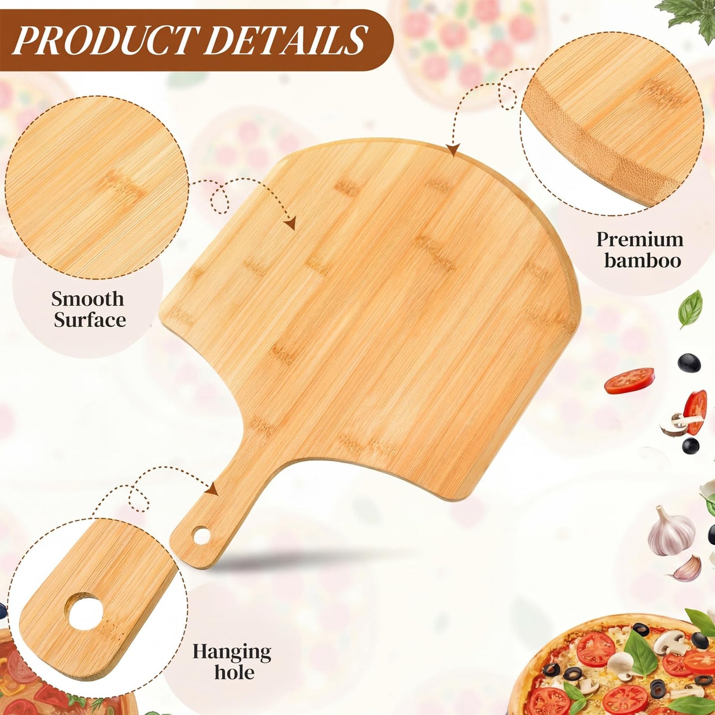Gerrii 9 Pcs Wooden Pizza Peel 15.75 Inches Bamboo Pizza Peel Cutting Board pie Platters Paddle Spatula with Handle for Baking Oven Vegetables Fruits Cheese Board Homemade Kitchen Accessory