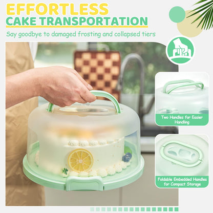 Ohuhu Cake Carrier with Lid and Handle, BPA-Free Cake Containers Cake Holder for 10 inch Cake with 2 Handles Cupcake Carrier - Plastic Cover Two Sided Base for Transport Pie Nuts Fruit Perfect Gifts