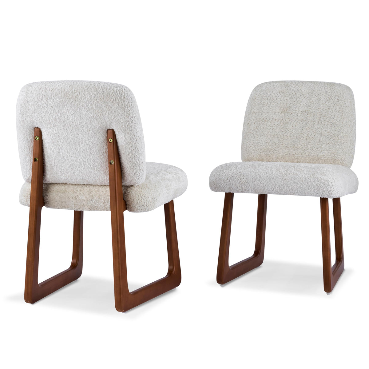 Christopher Knight Home Valora Boucle Upholstered Dining Chairs Set of 2, Modern Dining Chair with Sled Base, Wooden Armless Kitchen Chairs with Solid Back, Extra Seat for Dining Room, Beige + Brown