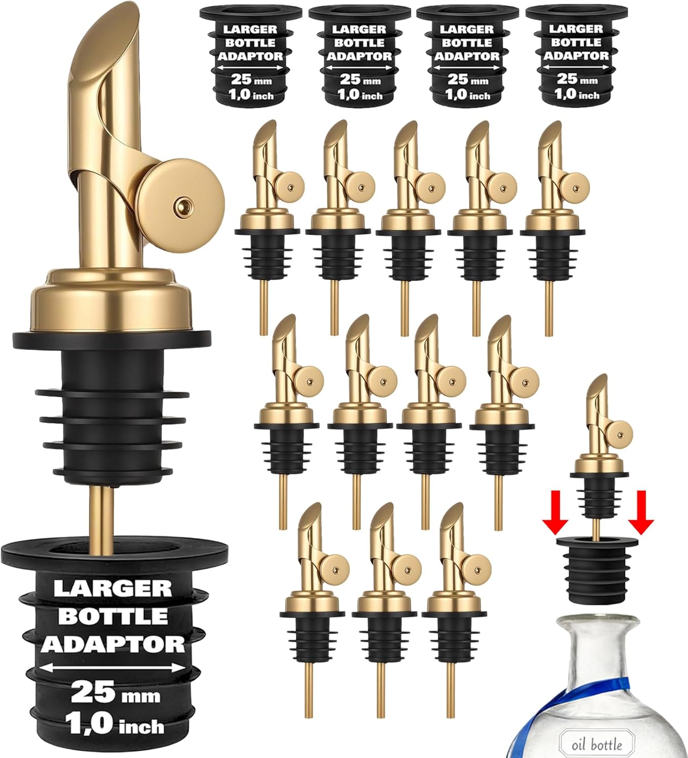 12 Pack Olive Oil Pour Spout with Adapters, Oils Pourer for Olive Oil Dispenser Bottle, Easily Turn Your Bottles into