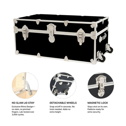 Rhino Trunk & Case Classic XXL Home Storage & College Trunk With Wheels - 36”x18”x18”, Seats 1500+ lbs, Soft-Close Lid. USA Made Secure Dorm Furniture, Organization, Steamer Style Blanket Chest