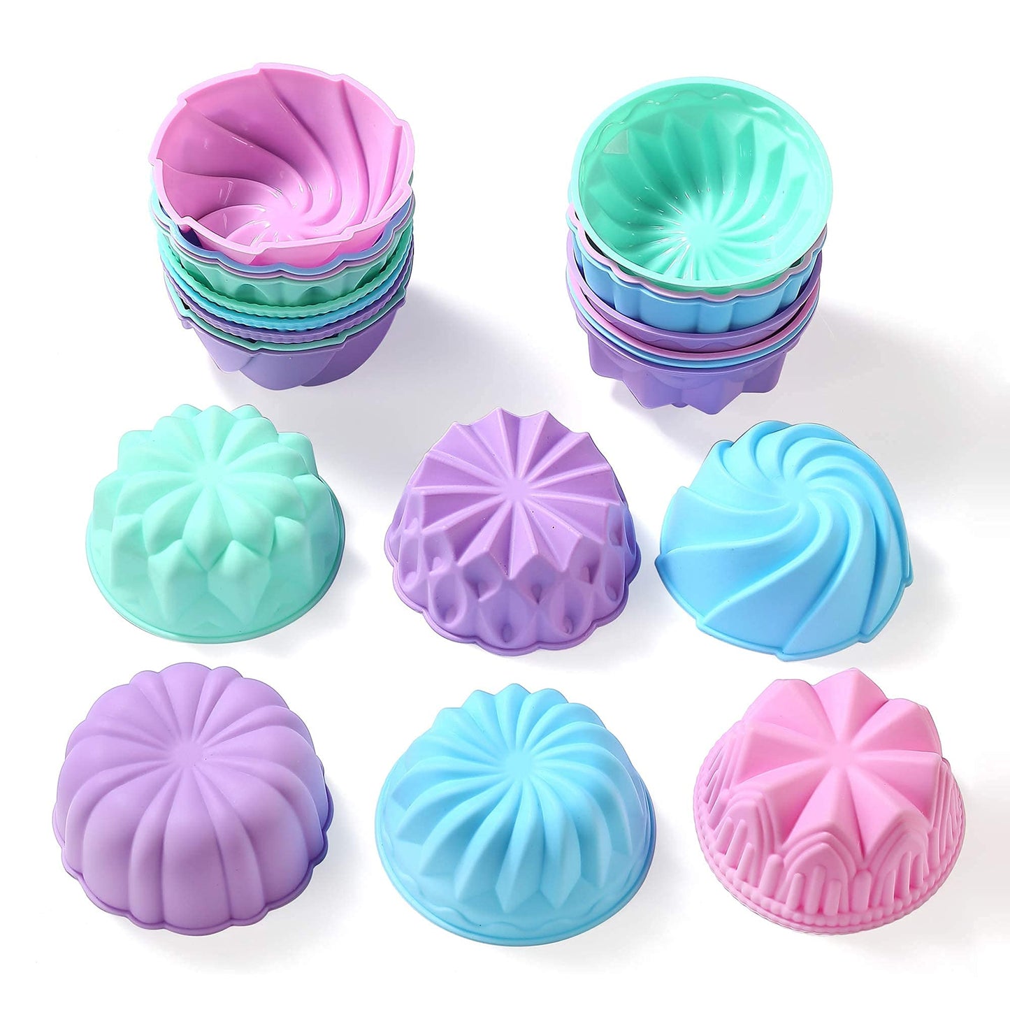To encounter Silicone Cupcake Baking Cups, Food Grade Non-Stick Muffin Liners, Reusable 3 Inch Silicone Molds, 6 Shapes Pack of 24