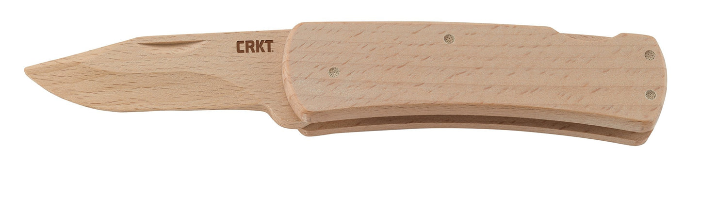 CRKT Nathan's Knife Kit: Wooden Pocket Knife, Drop Point Blade Design with Working Lock Back, Craft Project, Great for Kids 1032, Natural
