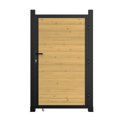 BlueWish 6 x 3 FT Cedar Wood Fence Gate Kit, Board-on-Board Privacy Fence Gate, Aluminum Frame with Security Lock System, Outdoor Garden Yard Complete Gate Kit for Backyard, Pool, Natural