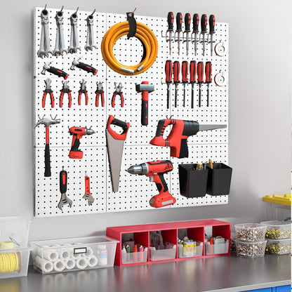 FZK Peg Board, 82PCS Metal Pegboard Wall Organizer Kit. Heavy Duty Pegboard, Peg Boards, Pegboard for Walls, White Pegboard for Garage Craft Room Workbench Office Kitchen Tool Organization, 36 * 24