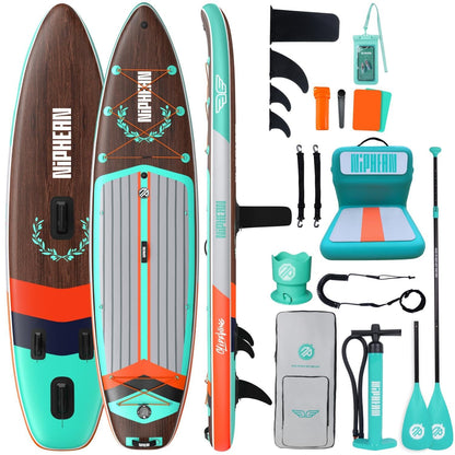 Niphean (Extra Large) Inflatable Paddle Board, SUP for 2+1 People/Family 500lbs Capacity Stand Up Paddle Board with SUP Accessories, StabilTrac Fin Non-Slip Paddleboard for Adults-Light Green