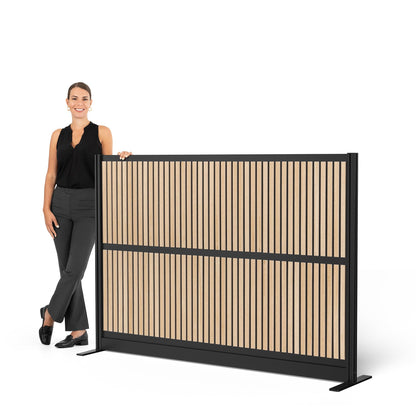 Grove Modular Wall | Room Divider with Faux Wood Slats, Sound Dampening Panels | Expandable Office Partition for Privacy & Stability (70" x 48")