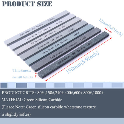 CBRIGHT 7pcs Sharpening Stone Set,7 Grit Green Silicon Carbide Whetstone Stick Honing Stone for Knife,Scissor,Moldel and Bladed Tools 80# 150# 240# 400# 600# 800# 1000# (5.9x0.47x0.24Inch)