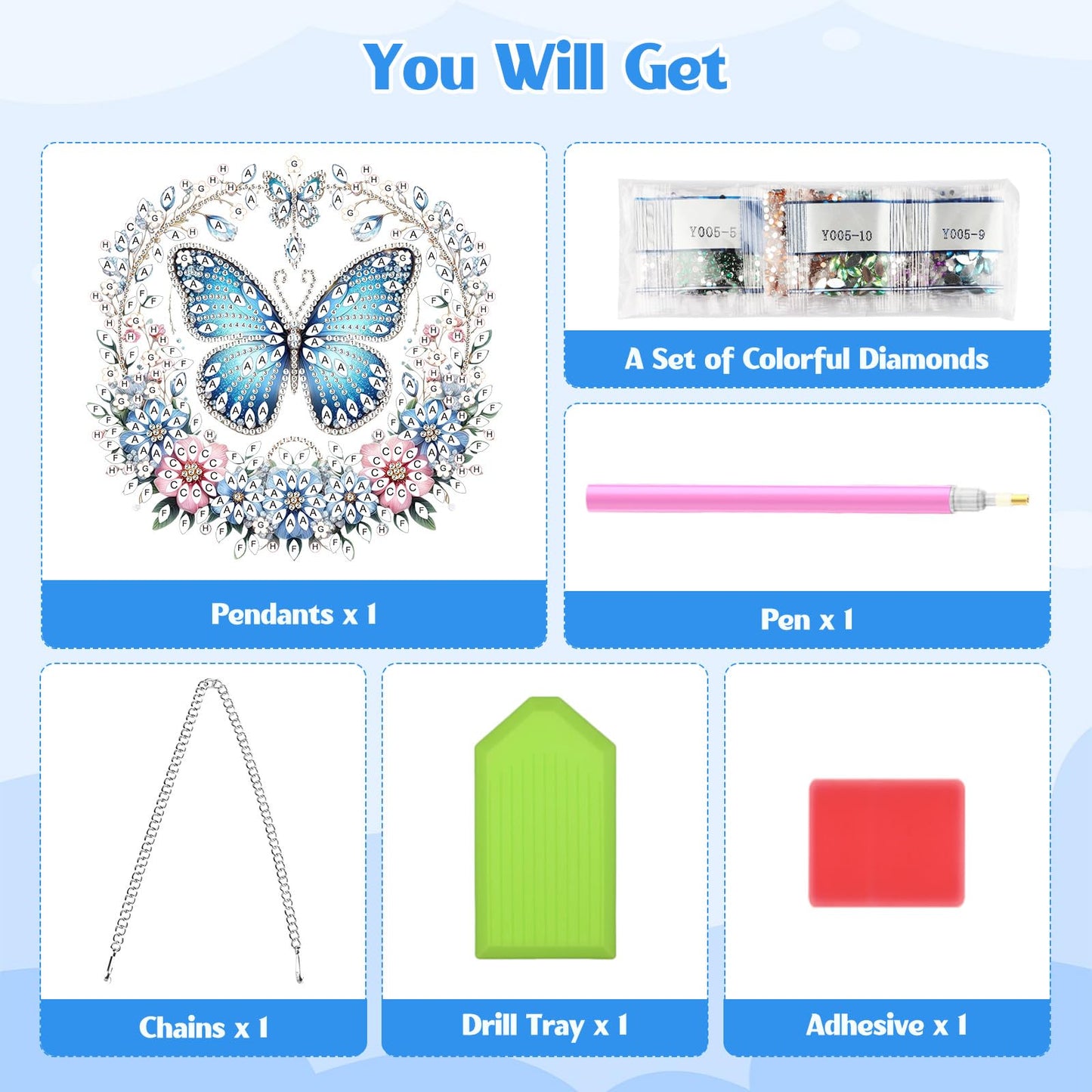 GHHKUD Butterfly Diamond Art Hanging Kits for Adults, DIY Double Sided Diamond Painting Hanging Flower Wreath, Special Shaped Acrylic Ornaments Pendants for Window Home Garden Wall