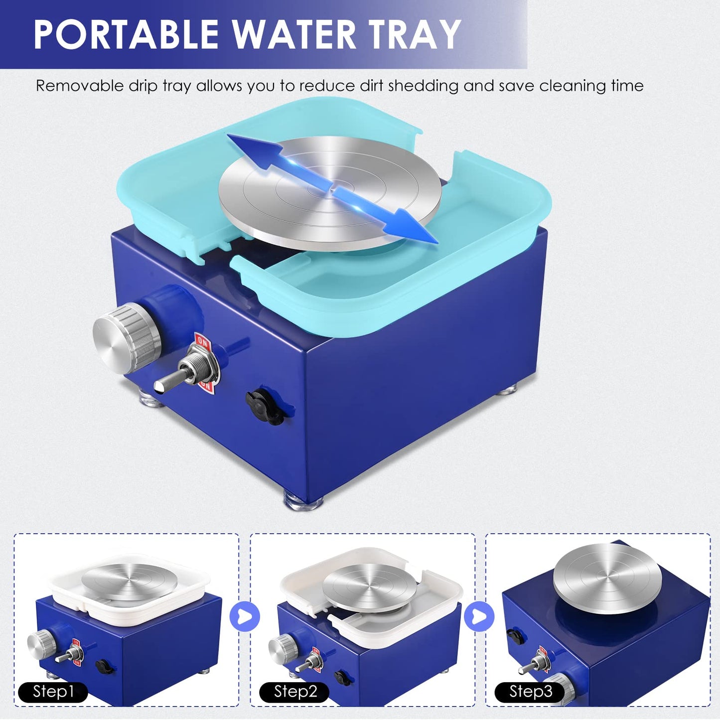 Mini Pottery Wheel Machine for Adults & Beginners, 2 Turntables (3.94" & 2.56") | 0-2000 RPM Adjustable Speed Pottery Machine Removable Splash Tray Ceramic Making Kit Includes 8 Sculpting Tools