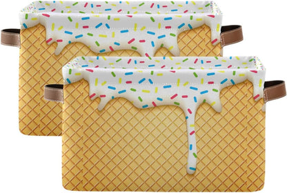 15x11x9.5inch, 2 Pack Ice Cream Cone Storage Bin - Large Canvas Bin