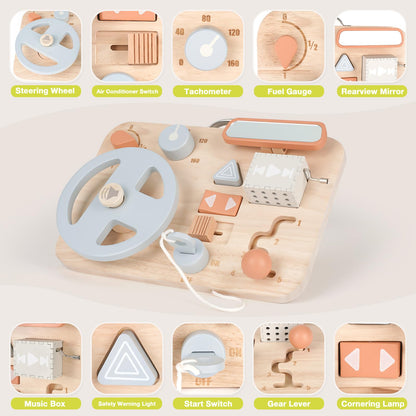 Vanplay Montessori Busy Board for Toddlers - Wooden Montessori Toys, Aesthetic Sensory Activity for Fine Motor Skills, Travel Busy Board Educational Sensory Toys for Boys and Girls