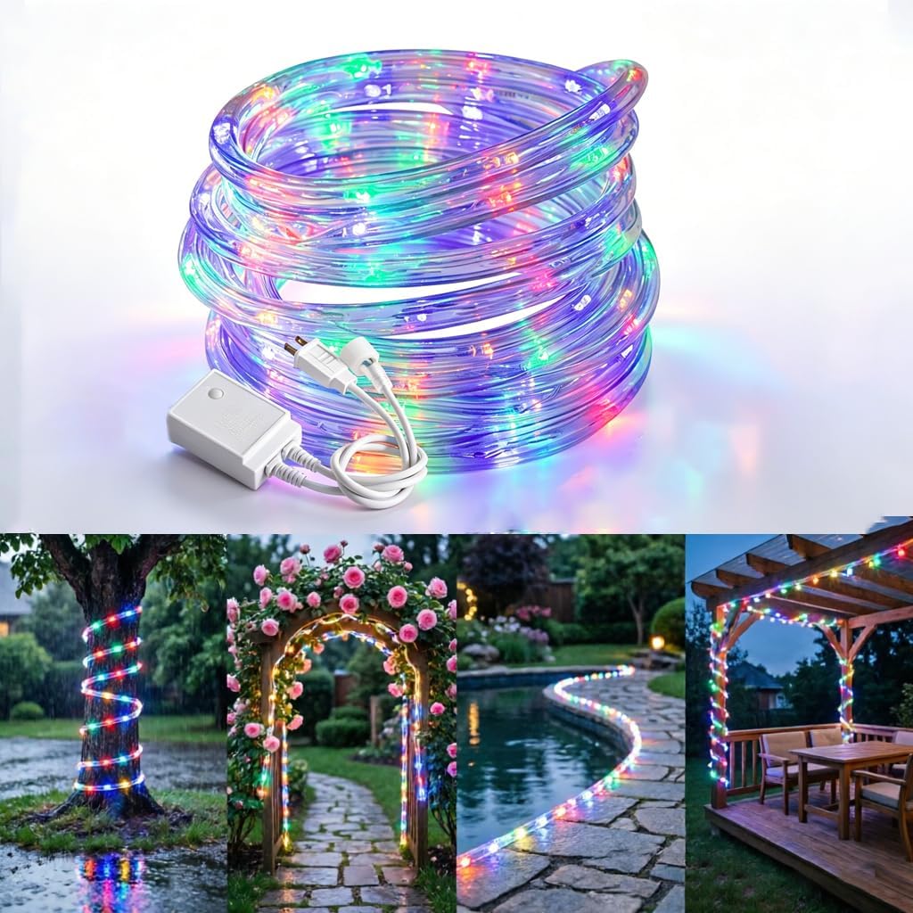 20ft 8 Rope Lights Outdoor, Connectable & Flexible Tube Lights with Modes Controller,Waterproof Multicolor LED Rope