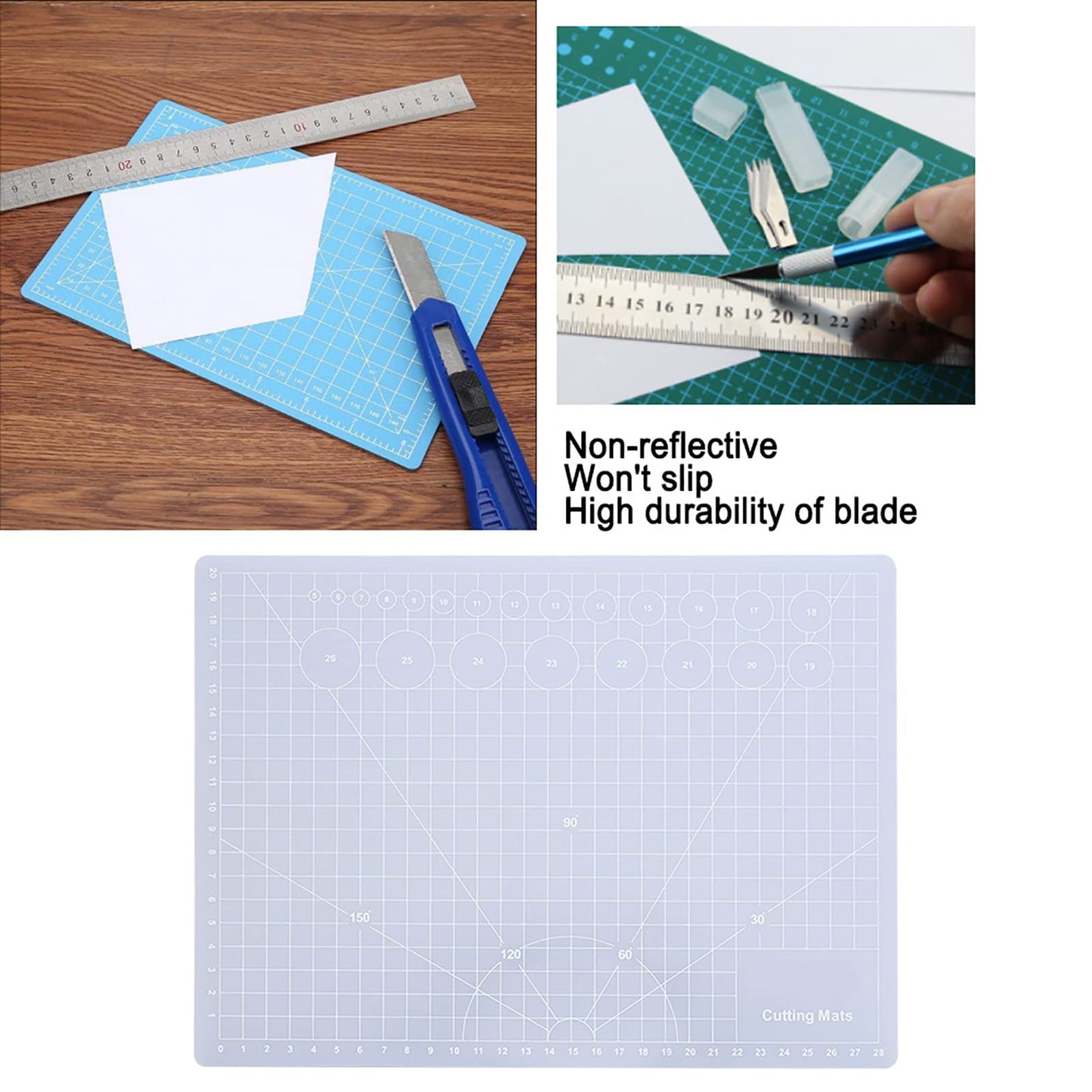 MUNEFE Translucent Cutting Mat, See Through Self Healing Cutting Mat, Non Slip Gridded Cutting Board for Writing, Painting, Paper Sculpture, Etc(A4 Translucent Cutting Board)