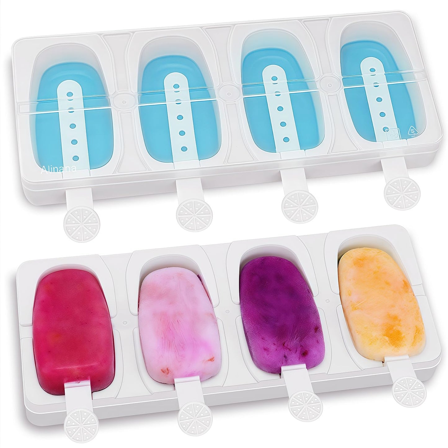 Alinana Stackable Popsicles Molds, 2-Pack BPA-Free Popsicle Molds with Sticks, Ice Pop Mold for Homemade Fruit, Yogurt, and Smoothie Popsicles