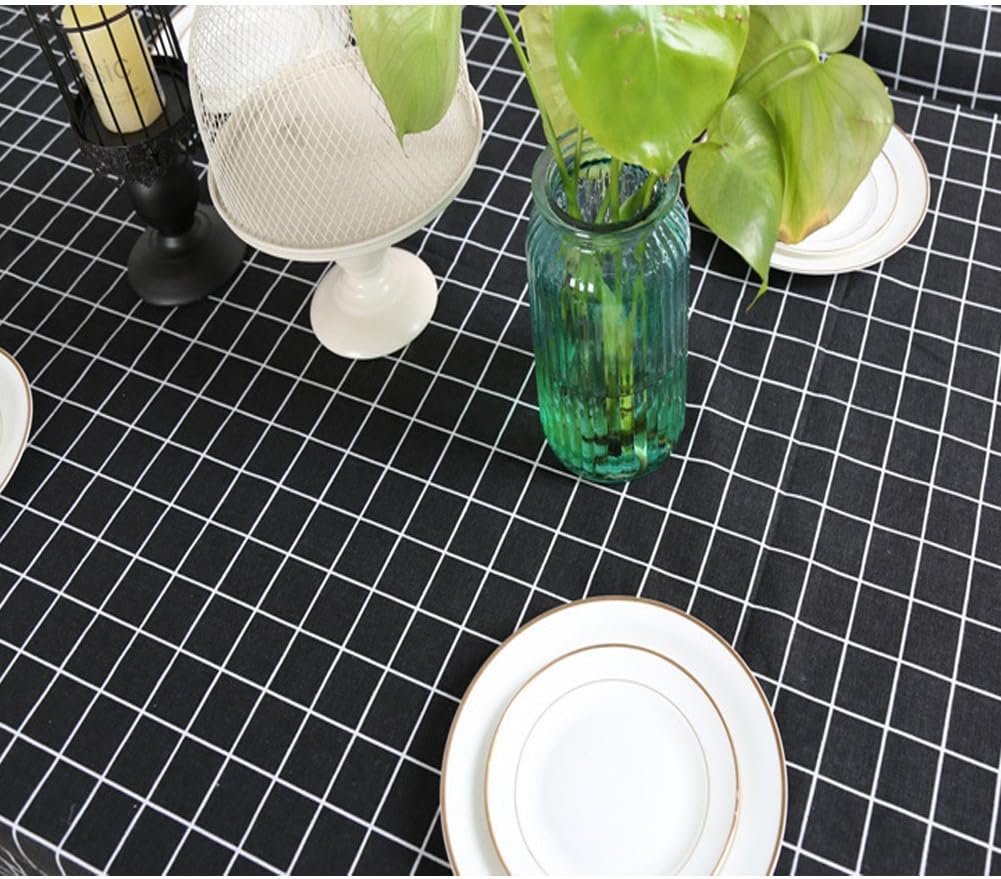 Bringsine Classic Rectangular Cotton Linen Table Cloth, Black Check Vintage Dinner Picnic Deco (36 X 36 Inch)