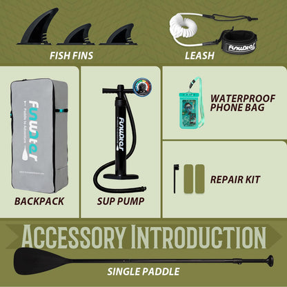 FunWater SUP Inflatable Stand Up Paddle Board Ultra-Light Inflatable Paddleboard with SUP Accessories,Fins,Adjustable Paddle, Pump,Backpack, Leash, Waterproof Phone Bag(Brown)