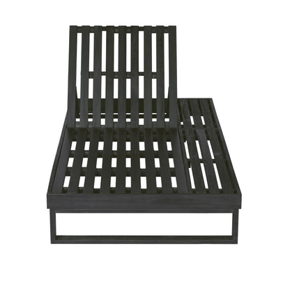 Merax 2 Piece Black Acacia Wood Chaise Lounge with 4-Inch Beige 4-Fold Cushion Set, Adjustable Outdoor Patio Lounger with Flat Side Surface, for Poolside