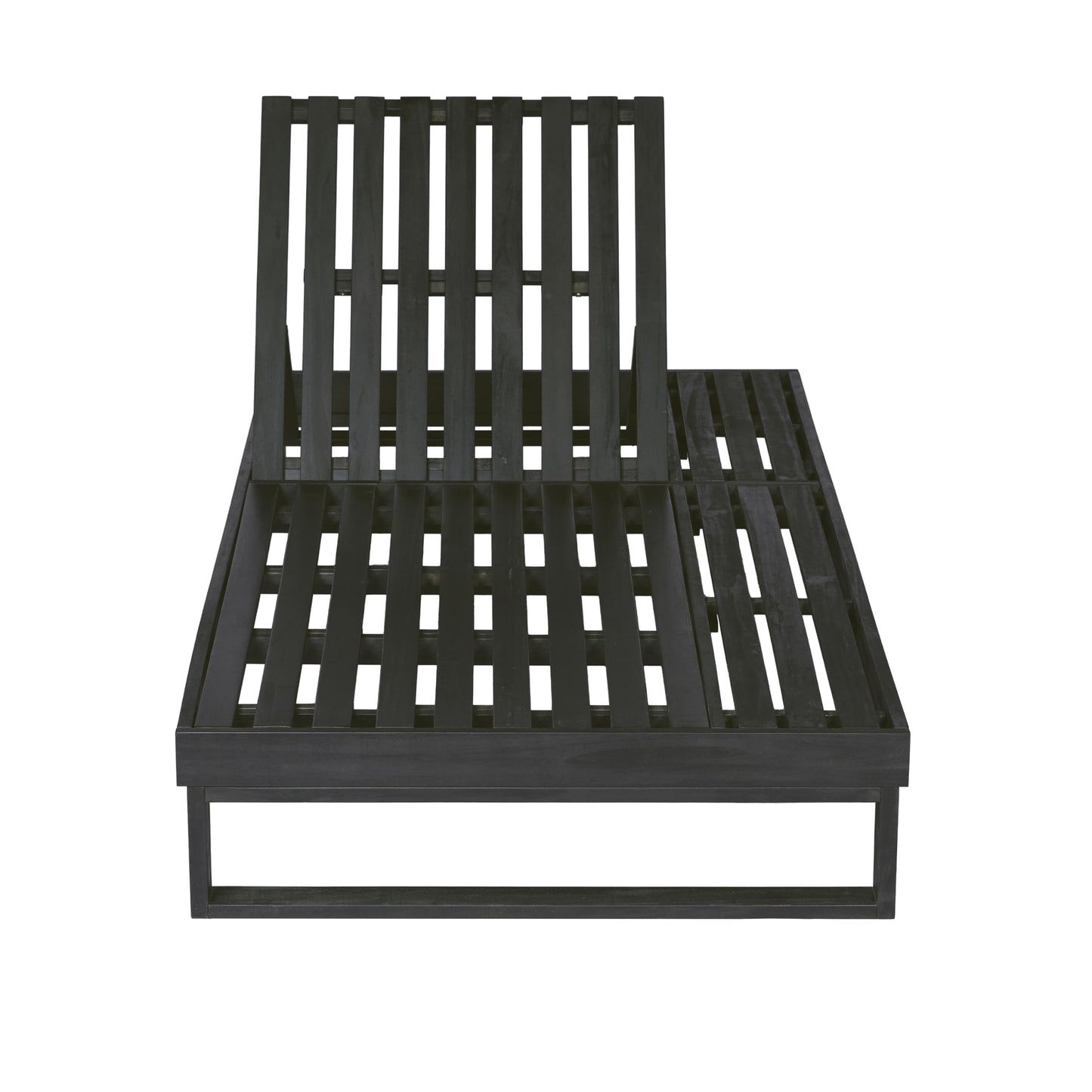 Merax Black Acacia Wood Chaise Lounge with 1.57-Inch Dark Gray 2-Fold Cushion Set, 4-Position Adjustable with Flat Side Surface, for Poolside