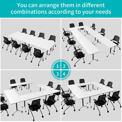 ZanyCajole Conference Room Table, Folding Conference Table with Silent Wheels, Modular Flip Top Mobile Training Tables for Office, Training Room, Meeting Rooms, School, 2-16 Person (4, White, 55.1in)