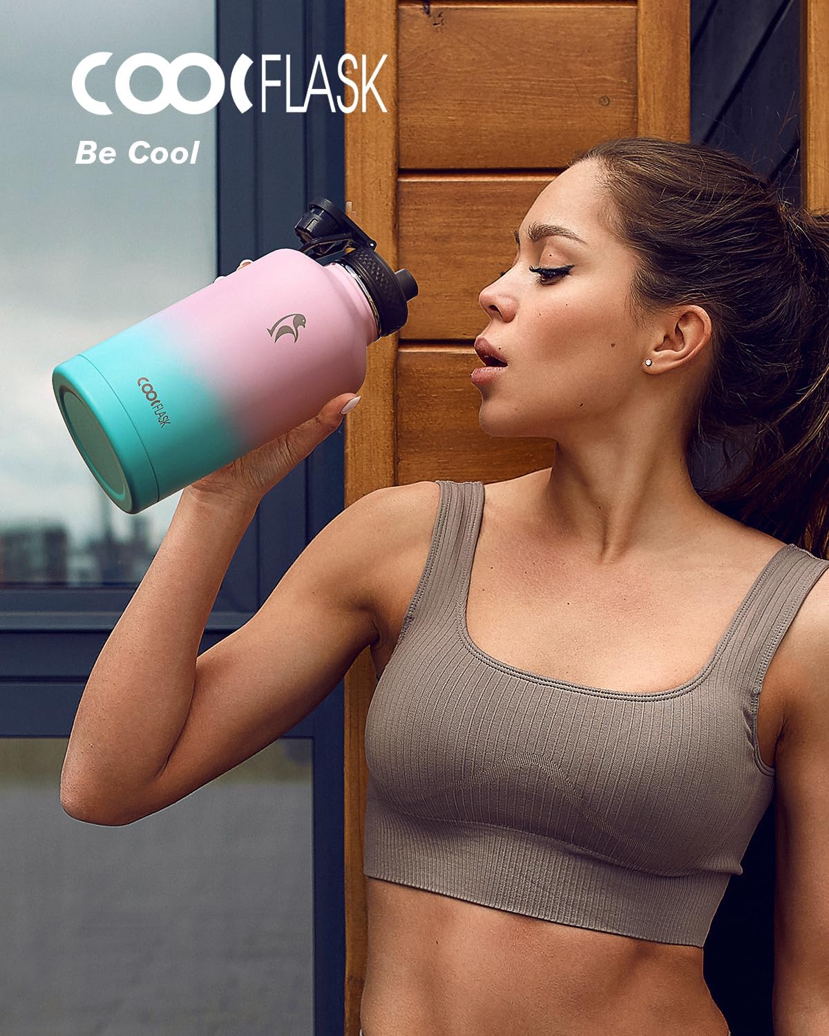 Water Bottle Insulated 64 oz with Straw & 3 Lids, Coolflask Half Gallon Metal Jug, Non-BPA