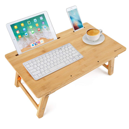 Drawing Table Nnewvante Laptop Desk Adjustable Drafting Desk Foldable Bamboo Bed Tray with Tablet Slot for Adult Kids, Large