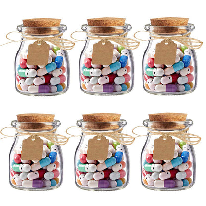 Bodosac 32 Pack Glass Favor Jars with Cork Lid, 3.4 oz Small Glass Bottles for Wedding Favor, Party Favor, Gift Jars for Candy, Twine and Labels 100 ML