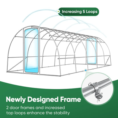 Quictent 25x10x6.6 FT Premium Greenhouse for Outdoors with 2 Door Frames, Reinforced Top Structure & Cover, Large Heavy Duty Walk-in Tunnel Hoop Green House for Garden Backyard Flower Winter, White