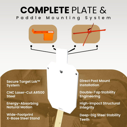 RangeTime AR500 Steel Shooting Target Stand System 12x20 1/2" IPSC Target Silhouette Plate, 2x4 Target Stand & Lok Mount, Heavy Duty Shooting Targets Stand for Rifle & Pistol Range Practice USA Made