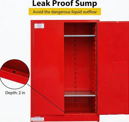 EliteEdge 45 Gal Flammable Safety Cabinet, 43" x 18" x 65" Galvanized Steel Industrial Flammable Liquid Storage Cabinet with Adjustable Shelves, Fireproof Double-Wall Design, Manual Close Doors, Red