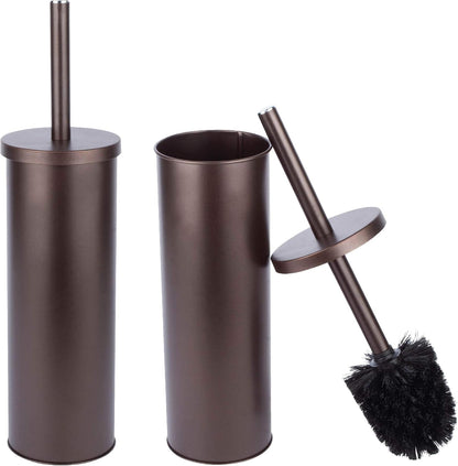 JS Jackson Supplies Sleek Toilet Brush and Holder with Metal Handle, Bronze, Pack of 2