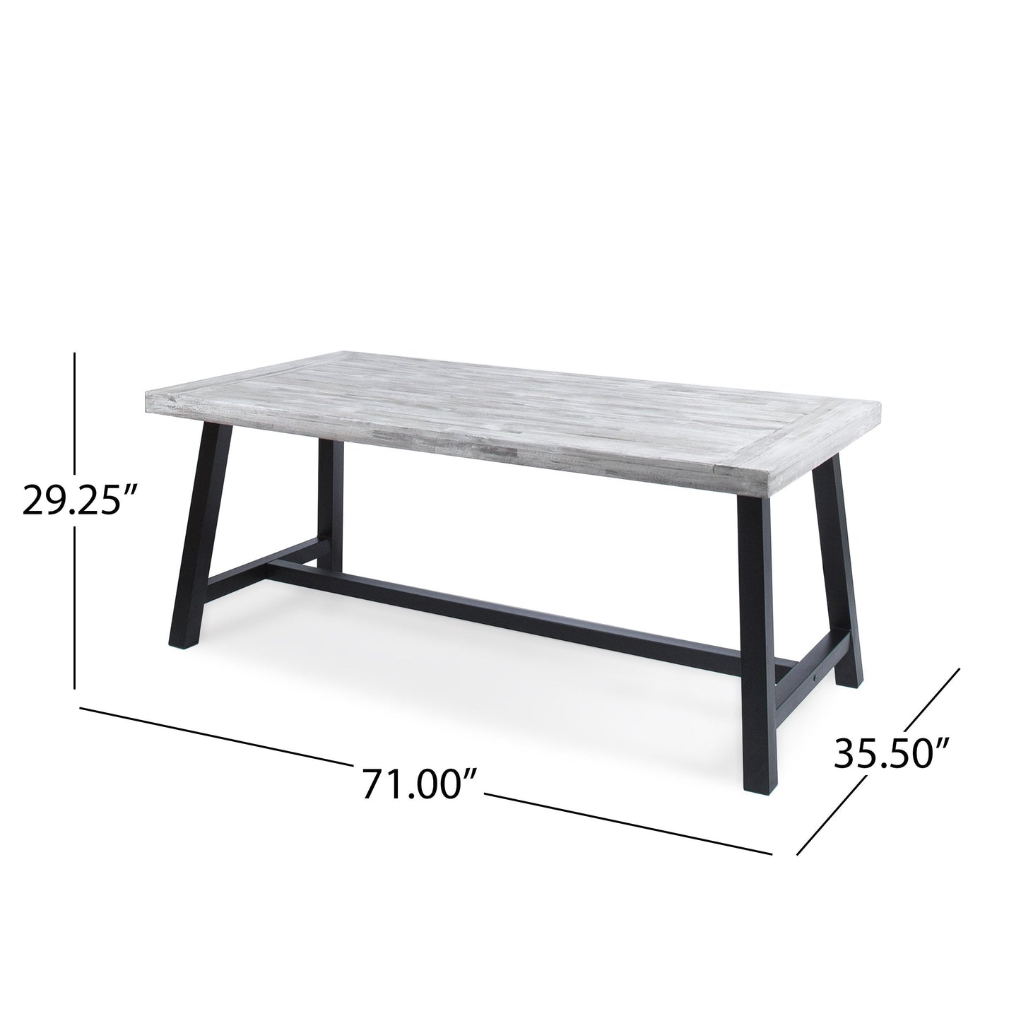 GDFStudio Cassie Outdoor Modern Industrial 3 Piece Acacia Wood Picnic Dining Set with Benches, Sandblasted Light Gray and Black Rustic Metal