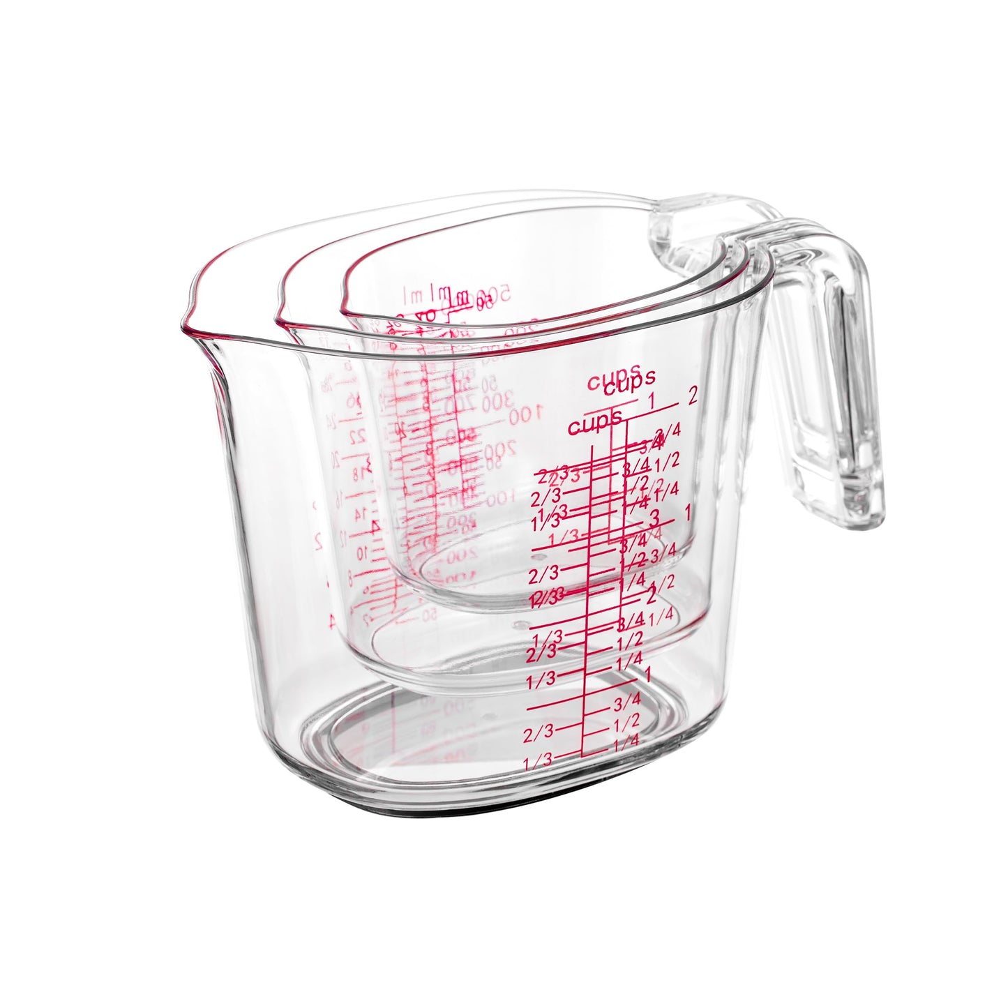 3-Piece Nesting Liquid Measuring Cups Set, Clear Plastic Measuring Jugs with Spout and Multiple Measurement Scales, 1 Cup, 2 Cup, 4 Cup for Baking and Cooking