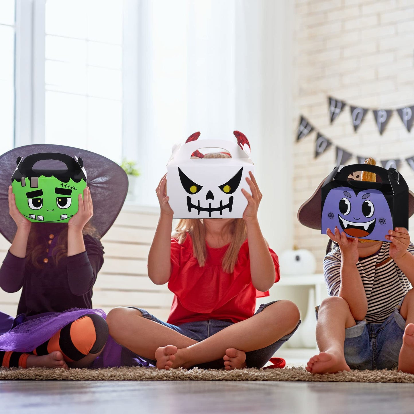 Funrous 18 Pcs Halloween Party Treat Boxes, Happy Halloween Goodie Candy Treat Present Boxes Pumpkin Ghost Treat or Trick Favor Boxes for Kids School Classroom Halloween Party Decoration Supplies