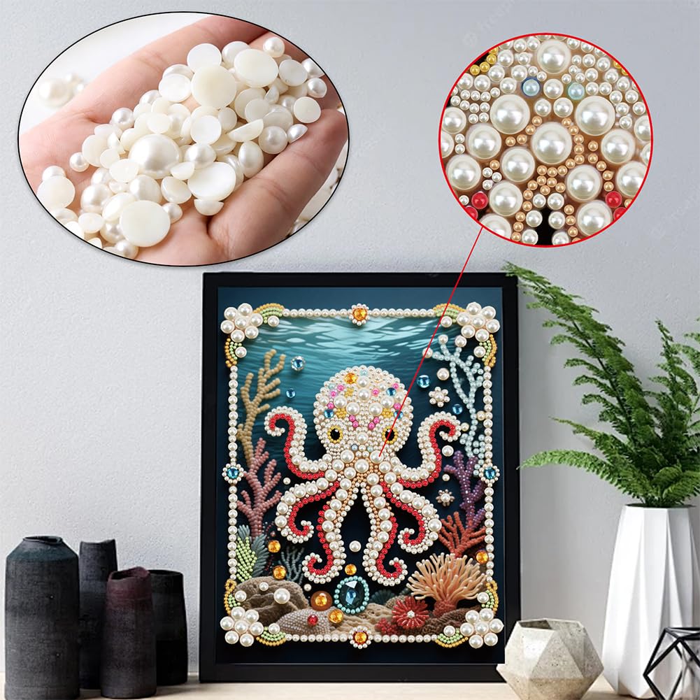 Kulvci Octopus DIY 5D Pearl Painting Kit, Diamond Painting Kit for Adults Beginner, Bead Art Kits All-Pearl Dot Painting for Wall Decor, Creative Stress Relief Gift Home Decor,12 × 16 inch