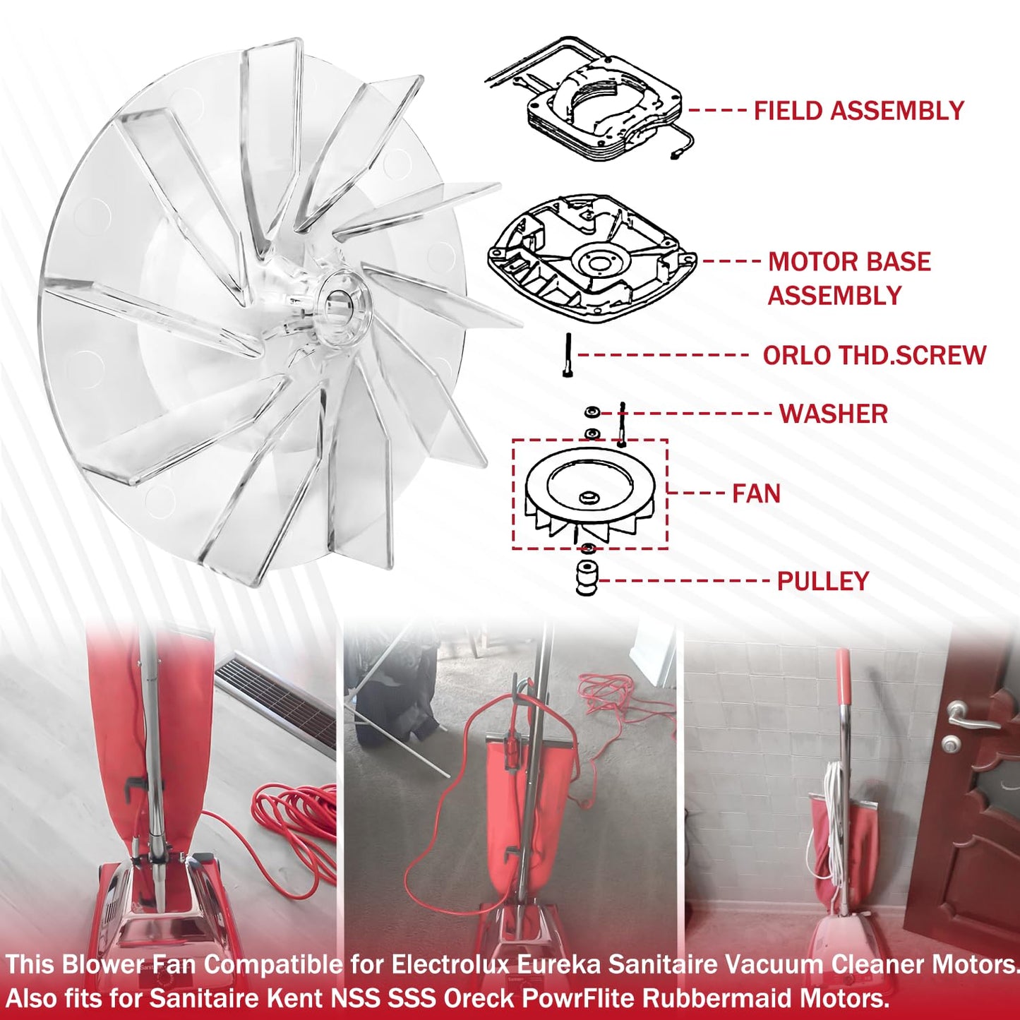HASMX Plastic Impeller Motor Fan Vacuum Cleaner Replacement Part for Eureka Sanitaire 12988 Vacuum Cleaner Plastic Motor Fan # 12988 (6-Pack)