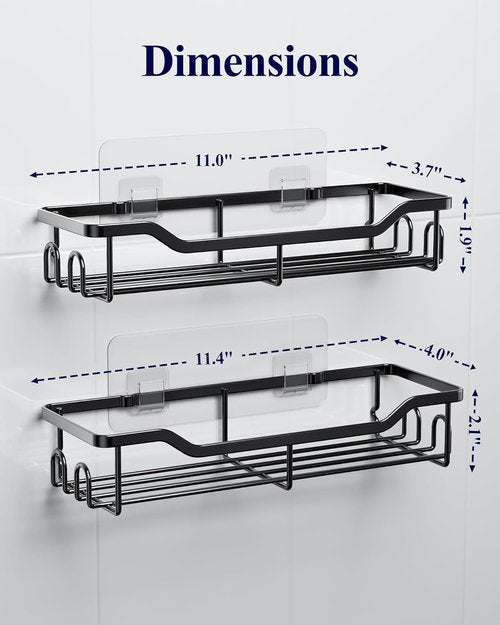 Kitsure Shower Caddy | Large Adhesive Organizer - Stainless Steel Shelf for No-Drill Bathroom Storage, 2 Pack, Black