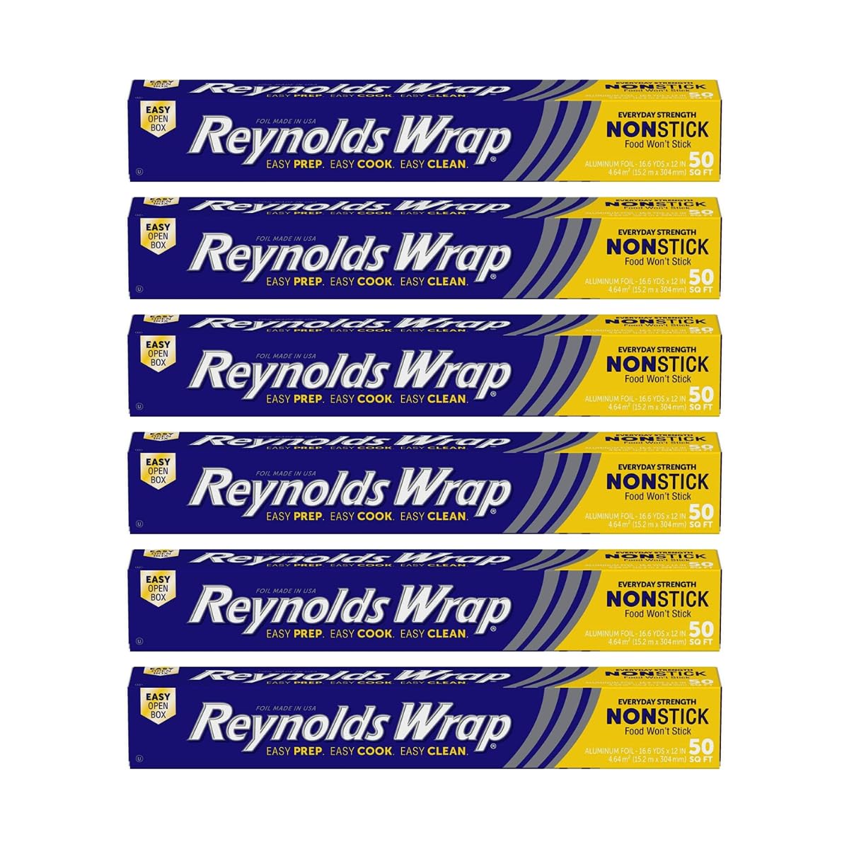 Reynolds Wrap Non-Stick Aluminum Foil Easy Prep, Cook & Clean (50 Sq Ft (Pack of 6)