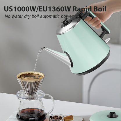 Small Electric Kettle 0.9L, 304 Stainless Steel Inner, 1000W Fast Boiling in 4-6 Mins, Vintage Compact Design with One Key Operation, Auto Shut Off, Dry Boil Protection, for Home, Office, Coffee Etc.