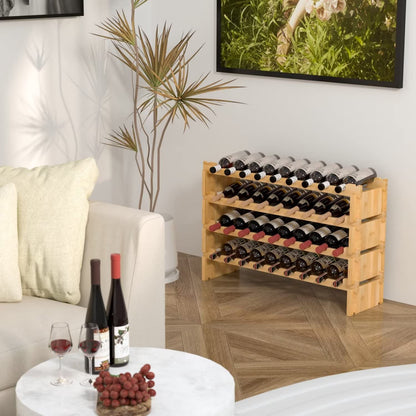 Domax Wine Rack Freestanding Floor - 36 Wine Bottle Holder, Large Stackable Wooden Storage Racks for Inside Cabinet and Countertop (Yellow)