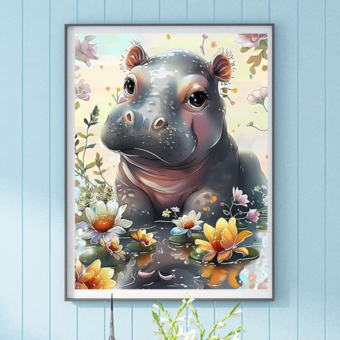 IPISSOI The Lovely Hippopotamus Funny Diamond Painting Kit for Adult DIY Full Drill Diamond Art Hippopotamus 5D Diamond Dots Kits Painting Crafts for Home Decor 12x16 inch