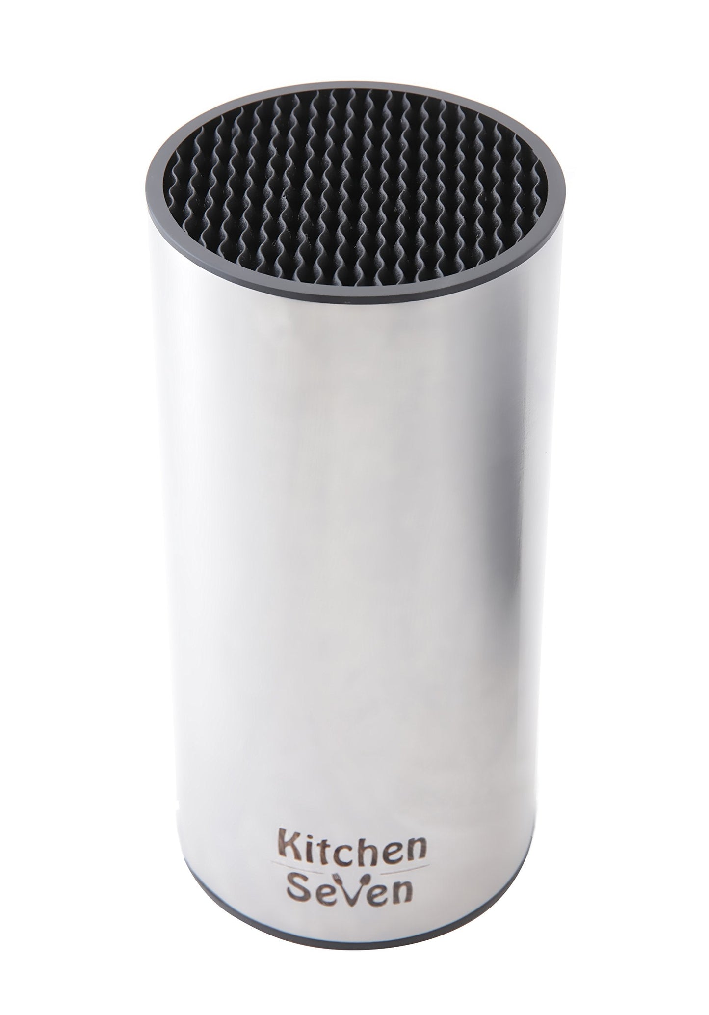 Kitchen Seven Universal Knife Block - Stainless Steel Kitchen Knife Holder Without Knives - Round Space -Saver Knife Storage Stand safely stores knives while keeping blades clean and sharp