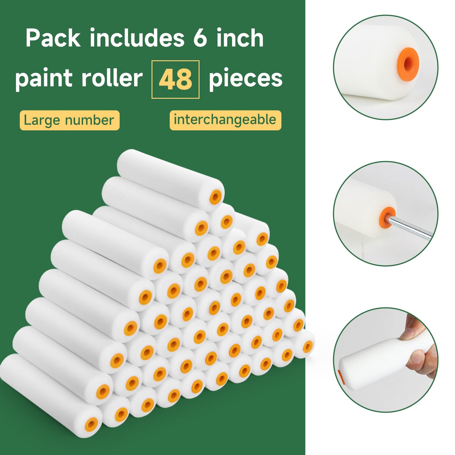 VOOMEY High Density Foam Paint Roller,Paint Roller Covers 6 inch,Small Paint Roller, Sponge Rollers for Painting House,Walls,Ceilings, Doors,Furniture(10 pack)