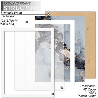 Fxojyvo White 12 x 16 Frame Set of 2, Display Picture 10x14 with Mat or 12x16 Without Mat, Wall Hanging Large Picture Frame for Diamond Art Painting 30x40 cm - 2 Packs