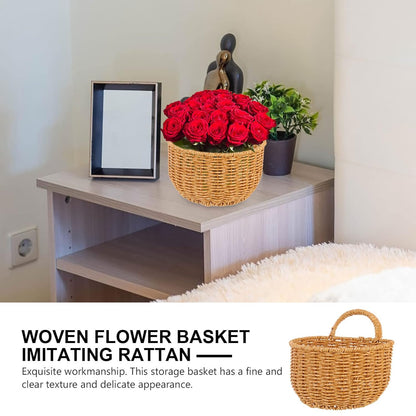 Zerodeko Straw Woven Trash Can - Small Khaki Wastebasket with Handle for Bedroom, Wall Hanging Basket