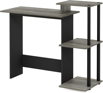 Furinno Efficient Home Laptop Notebook Computer Desk with Square Shelves, French Oak/Black Finish